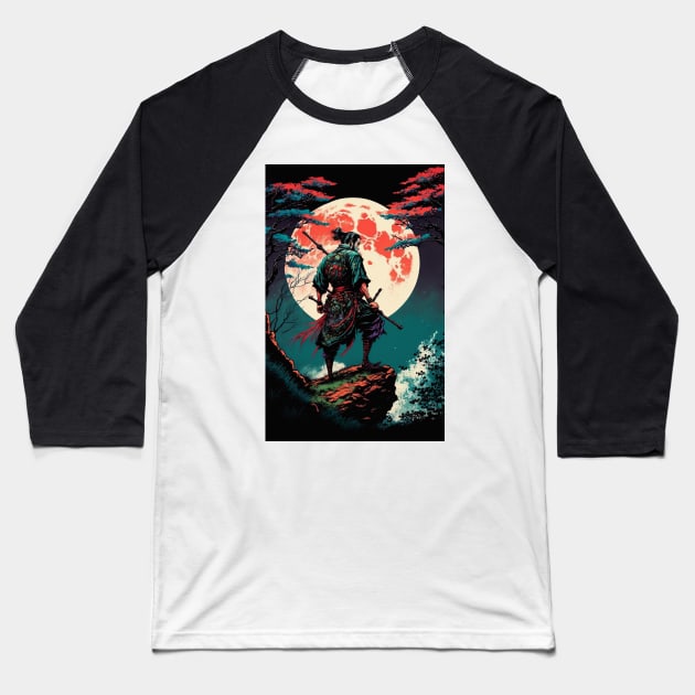 Samurai on a Cliff Baseball T-Shirt by JigglePeek